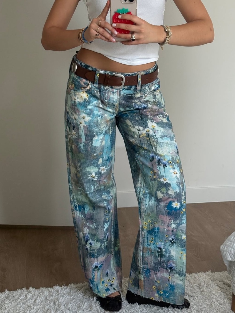 Free People Tenesse Low Rise Boyfriend Illusion  Floral Paint Floral Paint Jeans